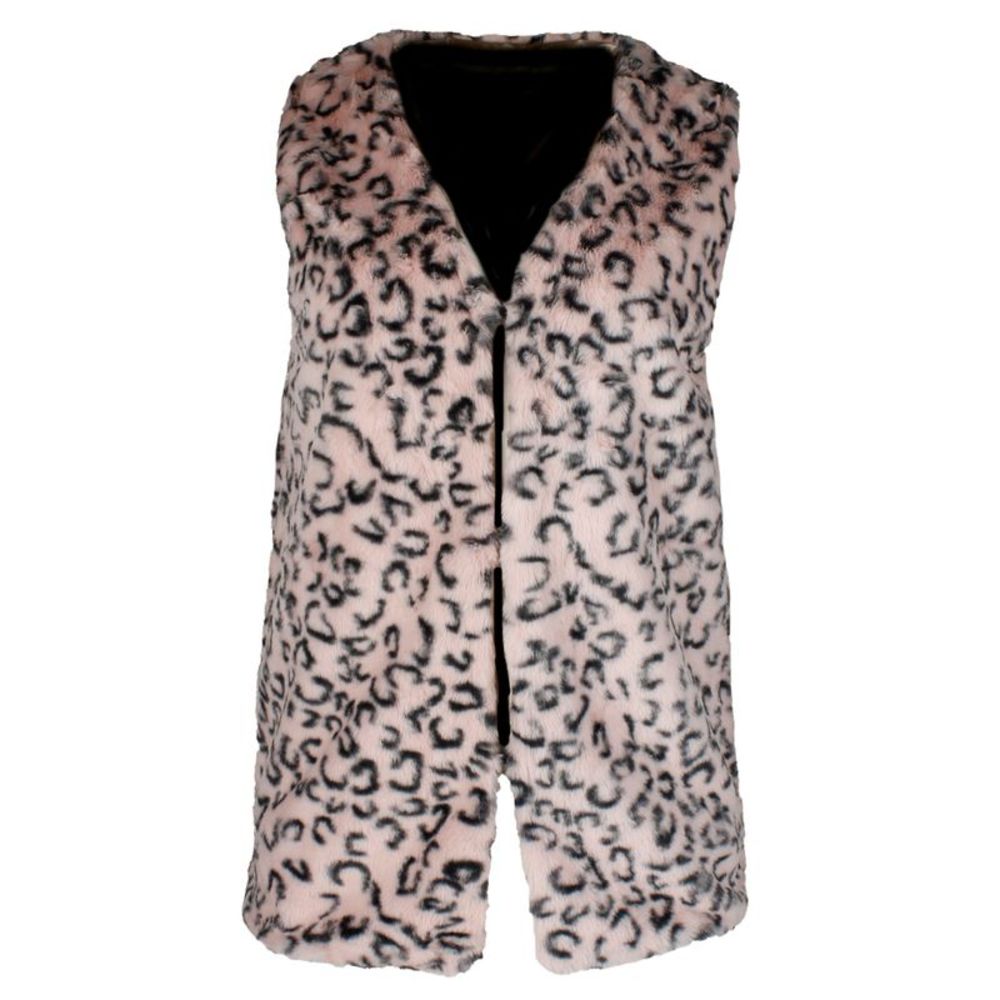 Justin & Taylor Women's Leopard Print Faux Fur Open Front Vest Blush